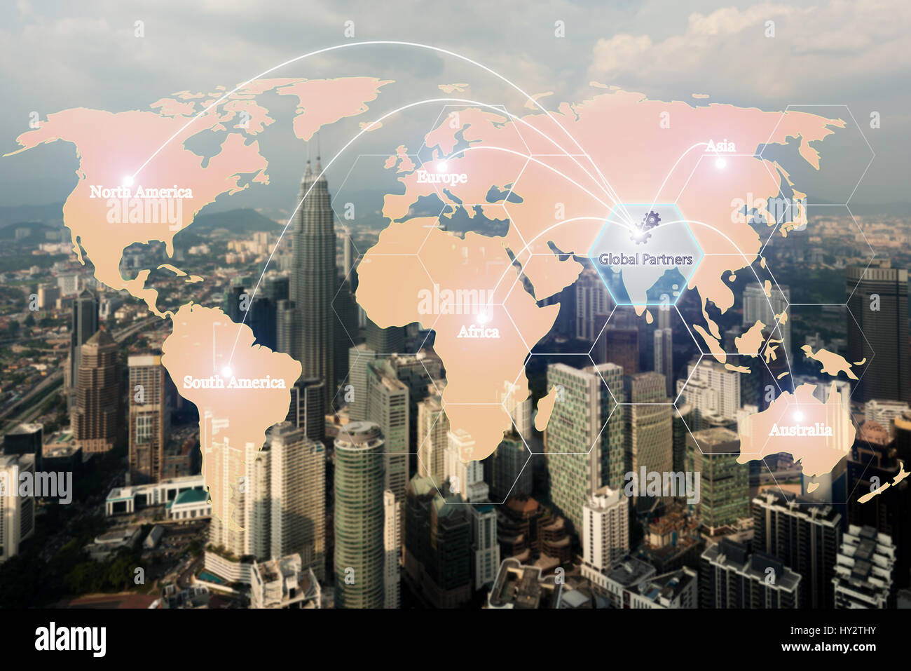 Globale Logistik-Partnerschaft-Anschluss für Logistik Import/Export Hintergrund Karte, Global Logistics network Transport Seeschifffahrt Stockfoto