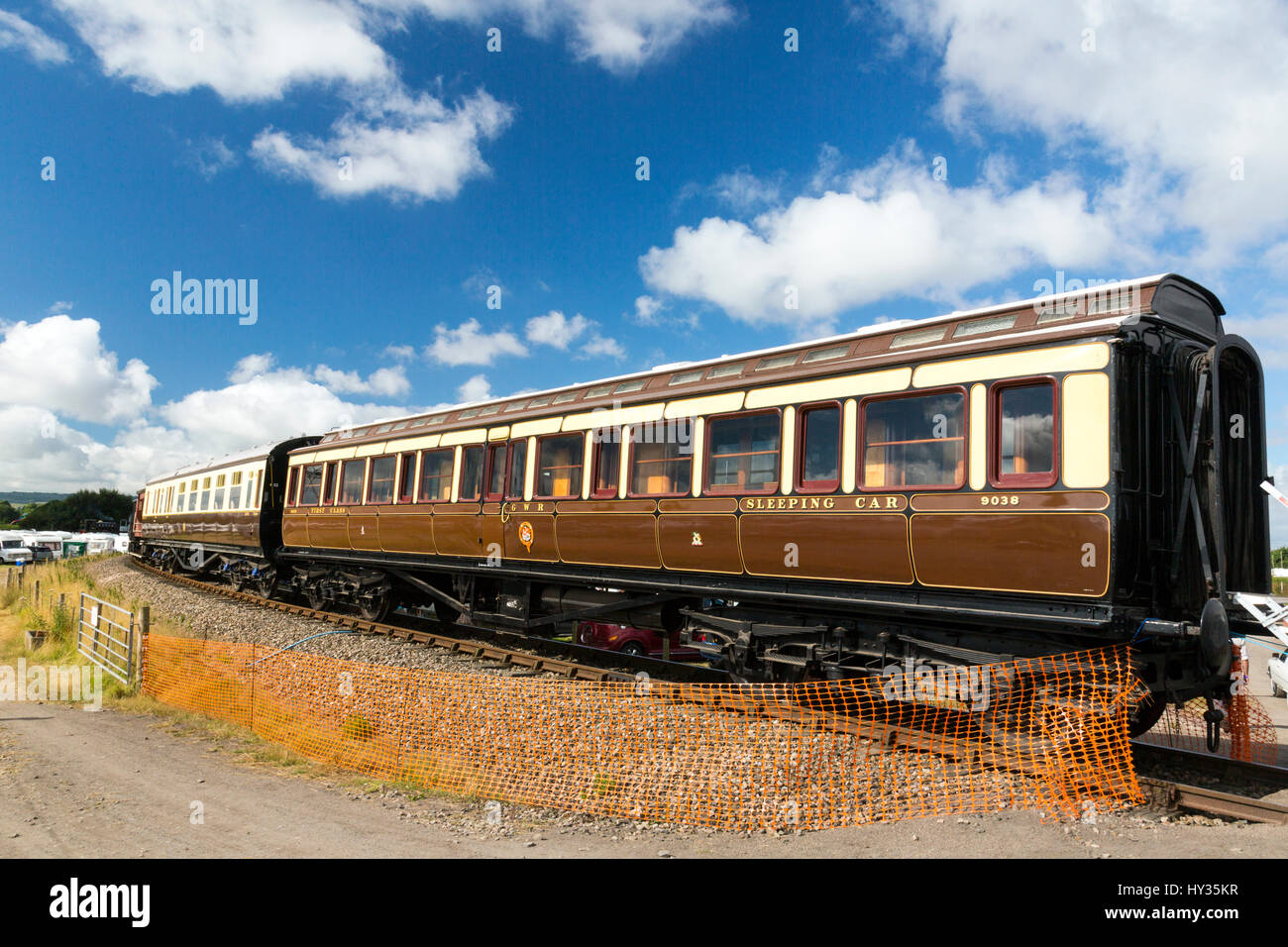 Vintage restauriert GWR Eisenbahnwagen und Schlafwagen angezeigt bei der 2016 Norton Fitzwarren Dampf & Vintage Fahrzeug Rallye, Somerset Stockfoto