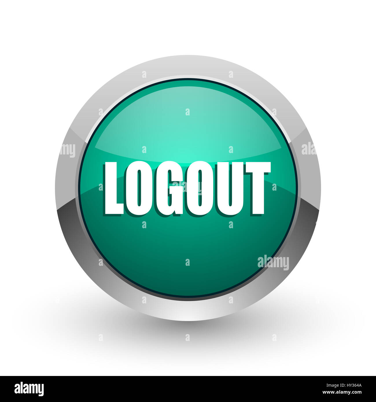 Logout metallic Silberchrom Webdesign grüne runde Symbol "Internet" mit Schatten auf weißem Hintergrund. Stockfoto