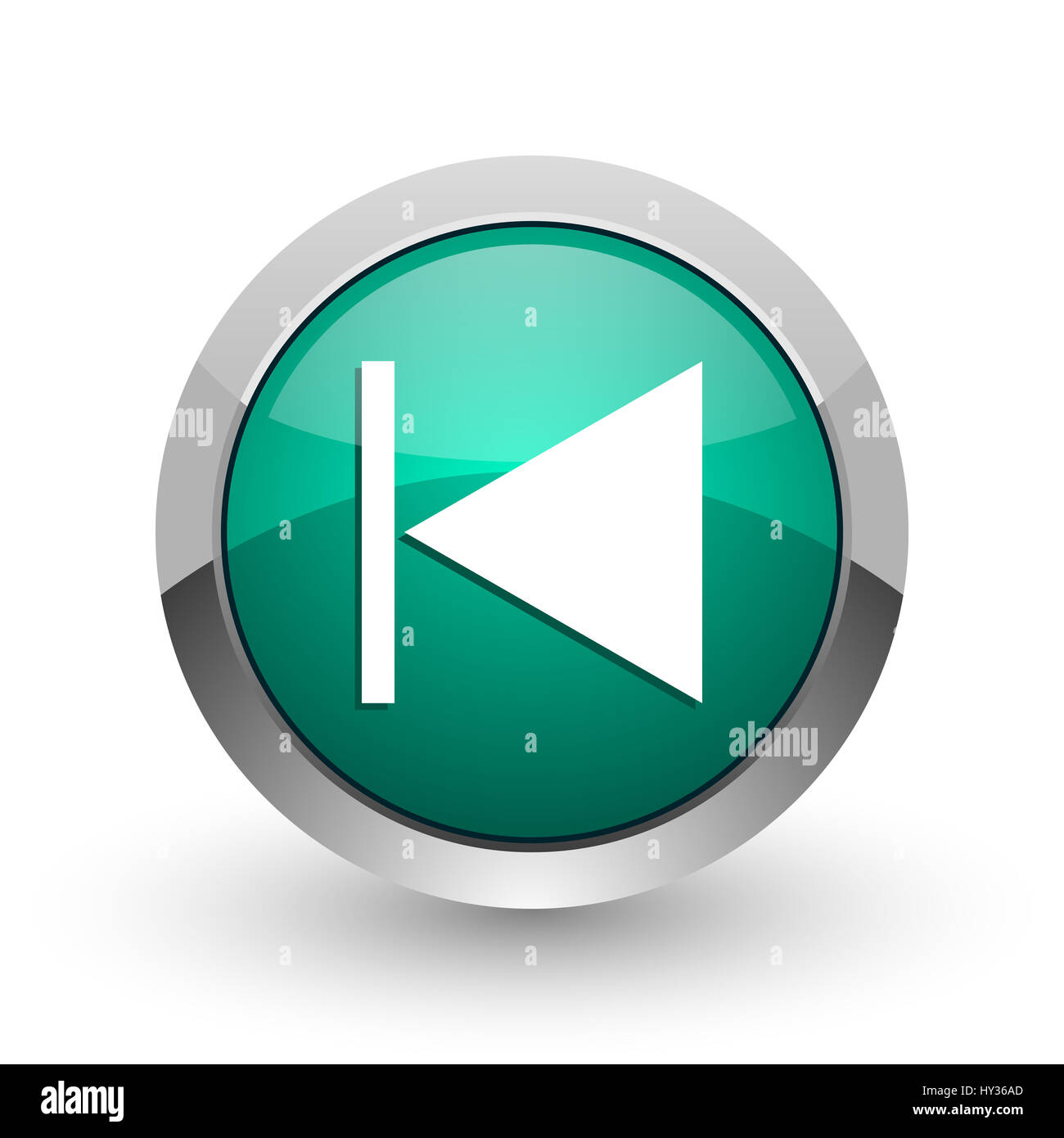 Prev metallic Silberchrom Webdesign grüne runde Symbol "Internet" mit Schatten auf weißem Hintergrund. Stockfoto