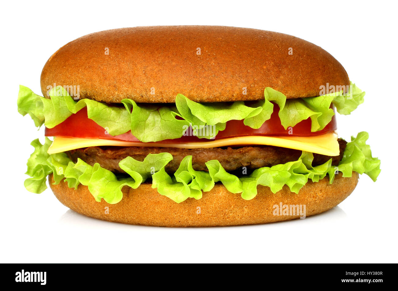 Großen Hamburger auf weißem Hintergrund Nahaufnahme Stockfoto