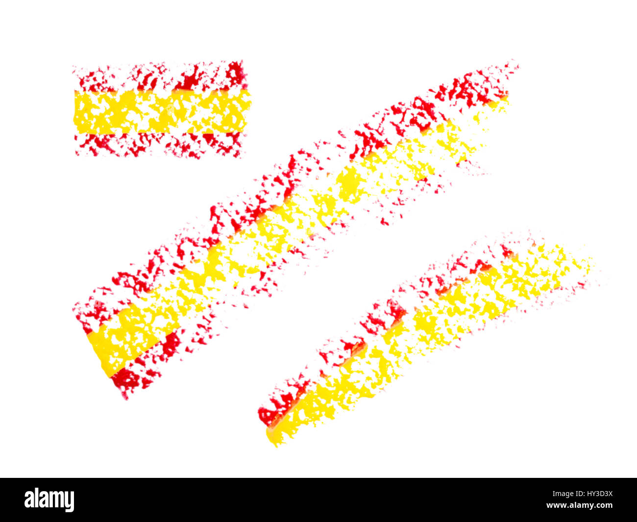 Spanien Flagge Gesicht Lackstift für Fußballfreunde drei Striche auf weißem isoliert Stockfoto