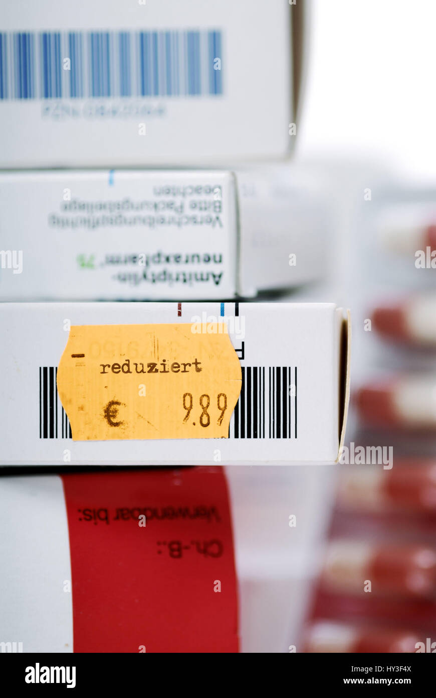 Preis-Reduktionen mit Drogen, Preisreduzierungen Bei Medikamenten Stockfoto
