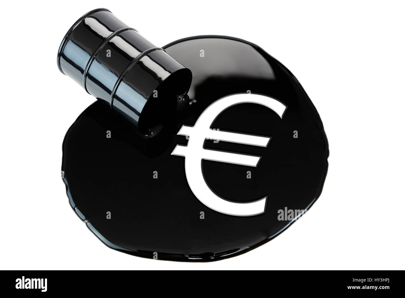 Ölfass mit Eurosign umgekippt, Ölpreis, Umgekipptes Ölfass Mit Eurozeichen, Ölpreis Stockfoto