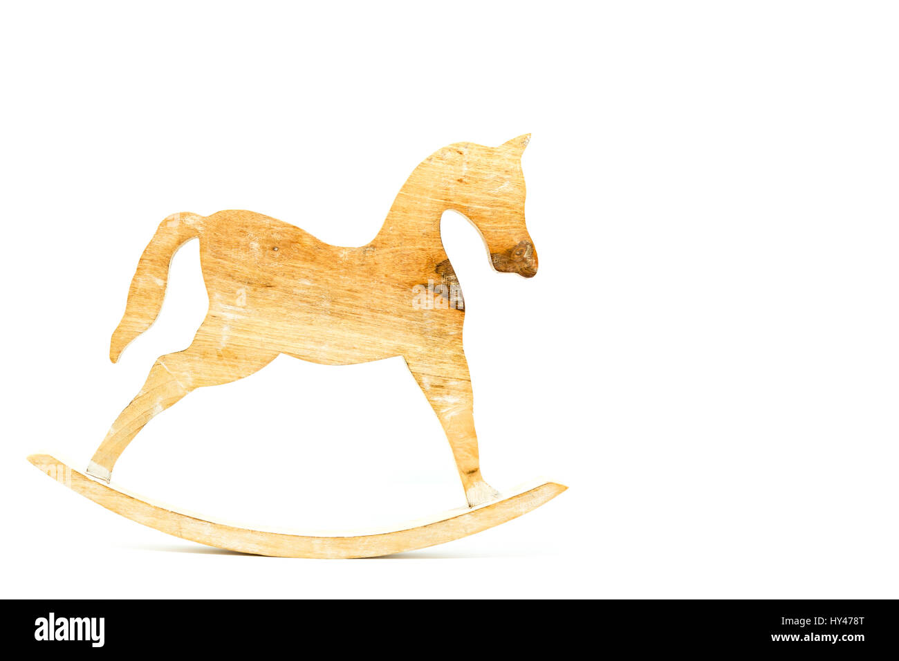 Stick Pferd geformt geschnitzten auf Naturholz isoliert auf weißem Hintergrund Stockfoto
