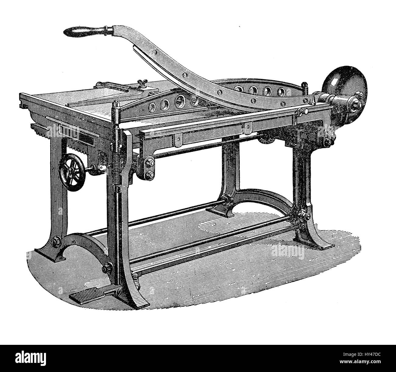 Schneidemaschine für Presse Produktion, Vintage Gravur Stockfoto