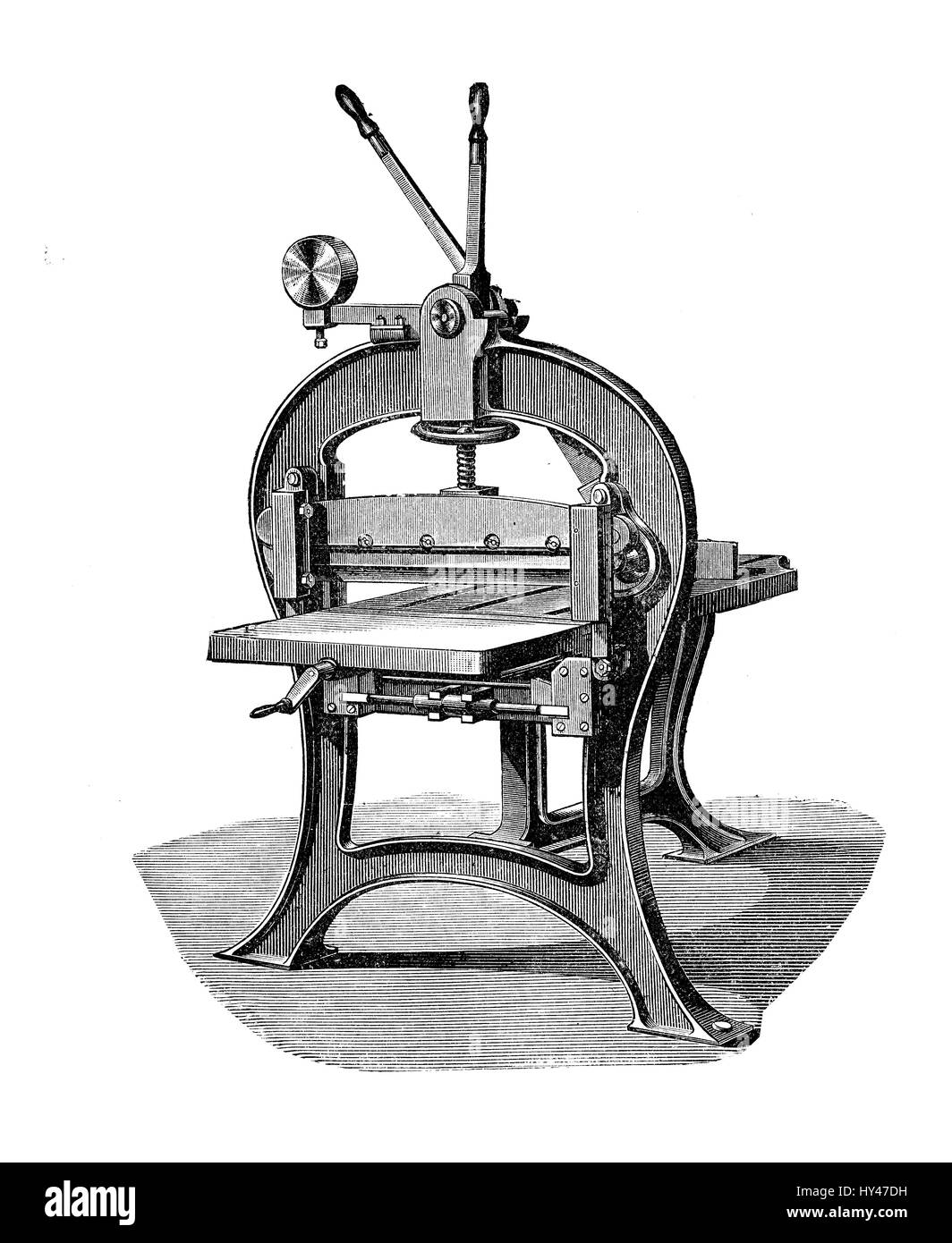Papier-Guillotine für Presse Produktion, XIX Jahrhundert Abbildung Stockfoto