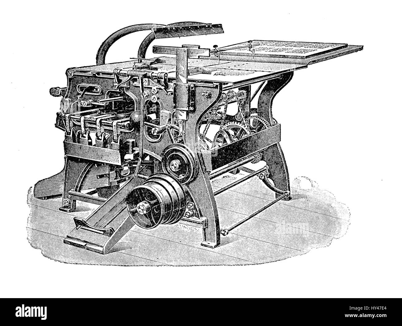 Falten Sie Papiermaschine für Zeitungen und Zeitschriften Produktion, XIX. Jh. Stockfoto