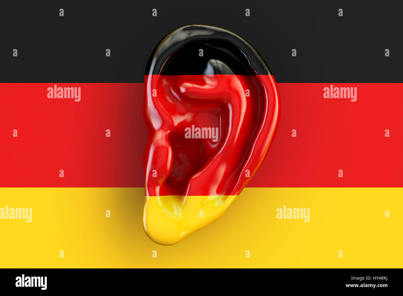 Deutsche Intelligenz Konzept, Ohr auf der Flagge von Deutschland. 3D-Rendering Stockfoto