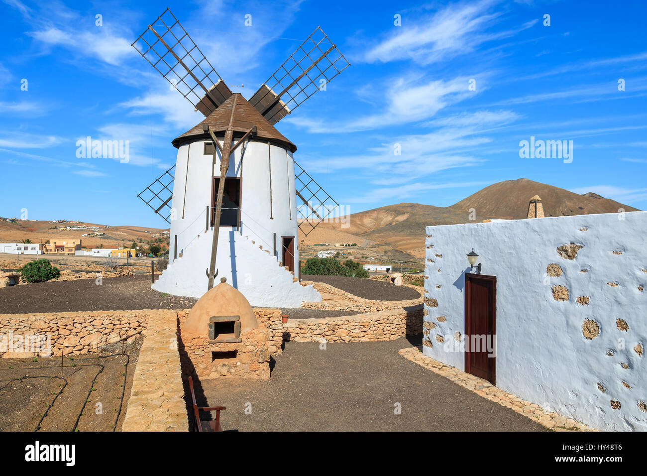 Alte Windmühle in Tiscamanita Dorf, Fuerteventura, Kanarische Inseln, Spanien Stockfoto