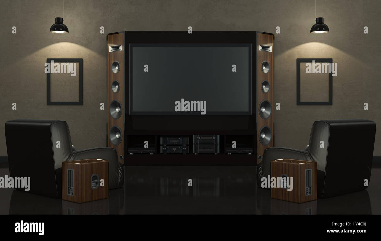 Moderne Wohnzimmer Heimkino Stockfoto