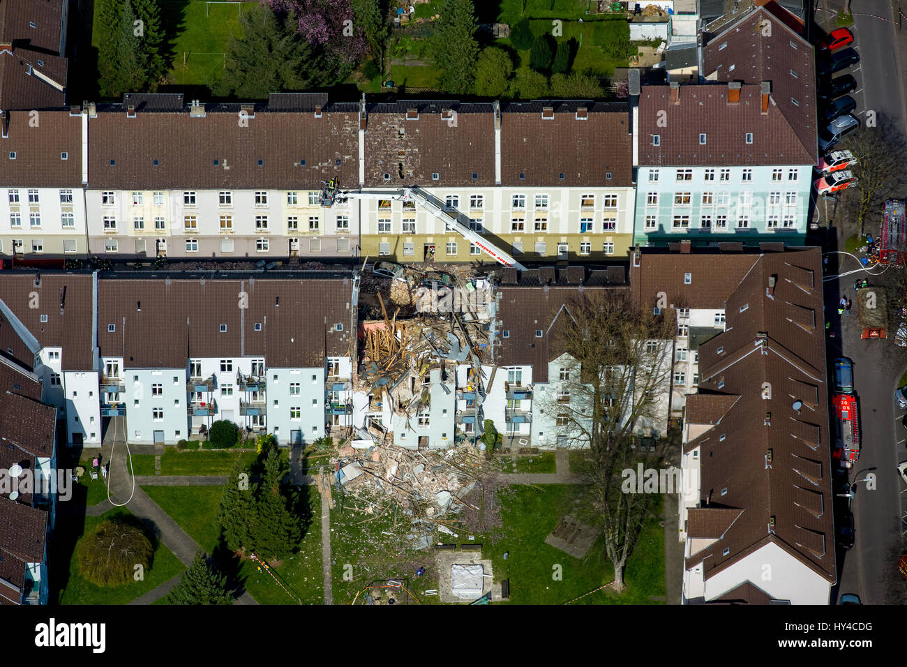 Wohnhaus in Dortmund explodierte, Dortmund - Hörde, Explosion in einem dreistöckigen Wohnhaus, Teutonenstrasse 3, Dortmund, Ruhrgebiet, Stockfoto