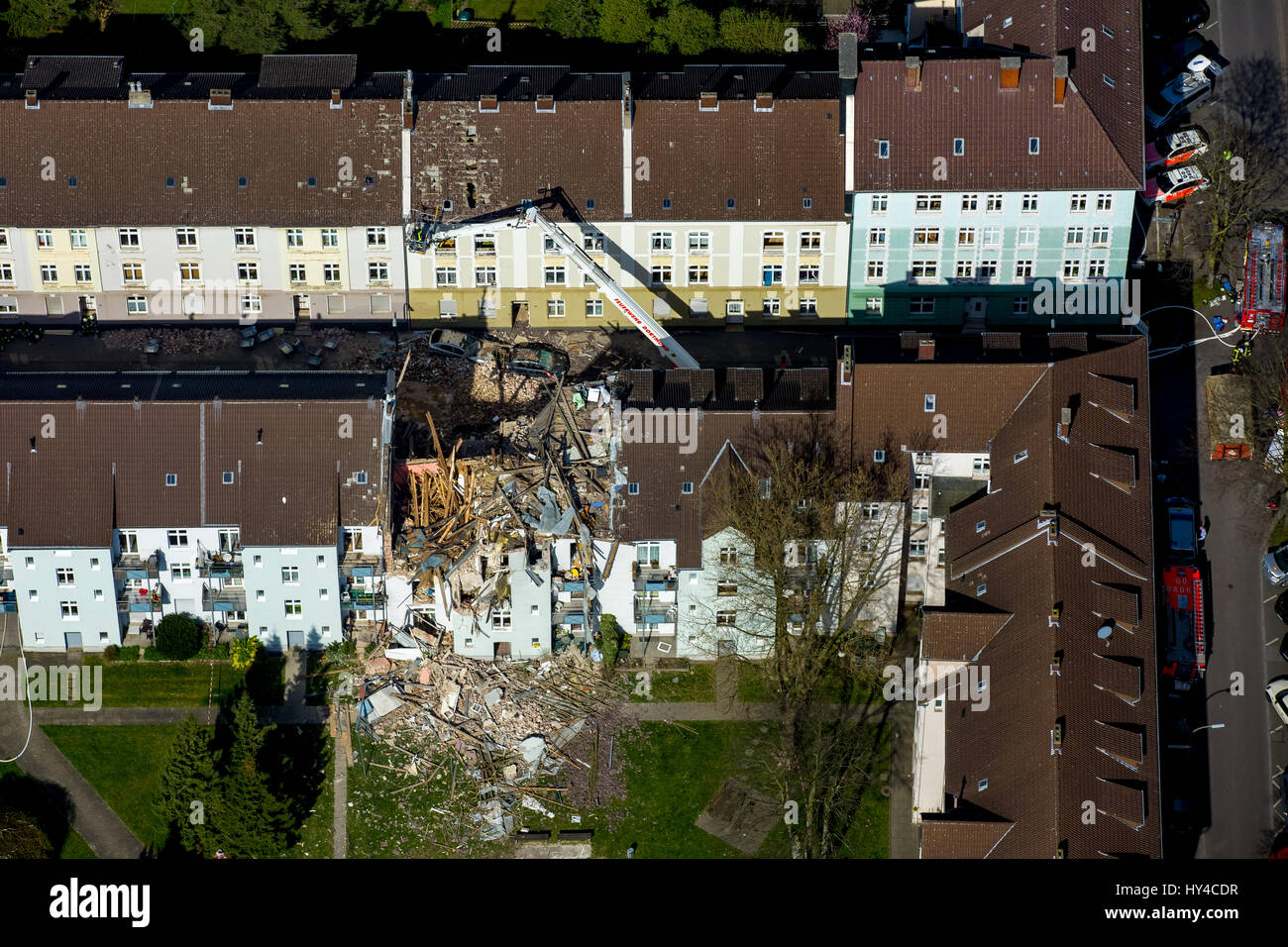 Wohnhaus in Dortmund explodierte, Dortmund - Hörde, Explosion in einem dreistöckigen Wohnhaus, Teutonenstrasse 3, Dortmund, Ruhrgebiet, Stockfoto