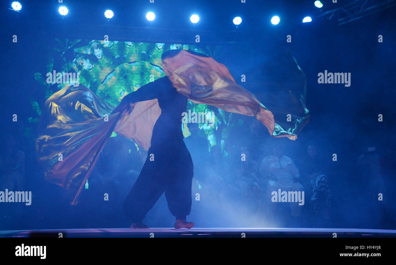 Lahore, Pakistan. 1. April 2017. Pakistanische Künstler auf der Bühne während der Alhamra Durchführung unplugged season1 (Music for Peace) von Alhamra Arts Council organisiert. Bildnachweis: Rana Sajid Hussain/Pacific Press/Alamy Live-Nachrichten Stockfoto
