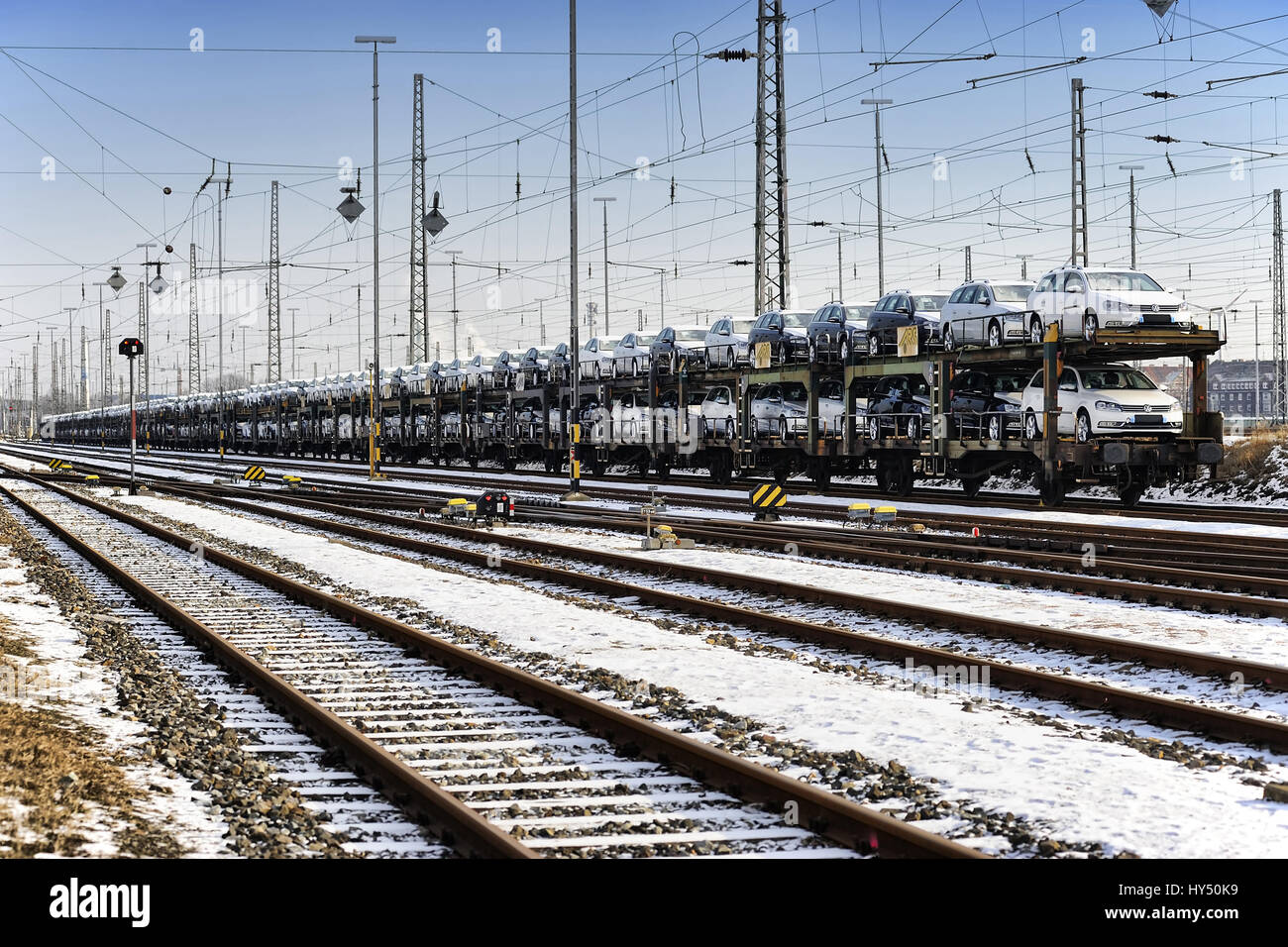 Hafenbahn mit PKW in Hamburg, Deutschland, Europa, Hafenbahn Mit PKWs in Hamburg, Deutschland, Europa Stockfoto