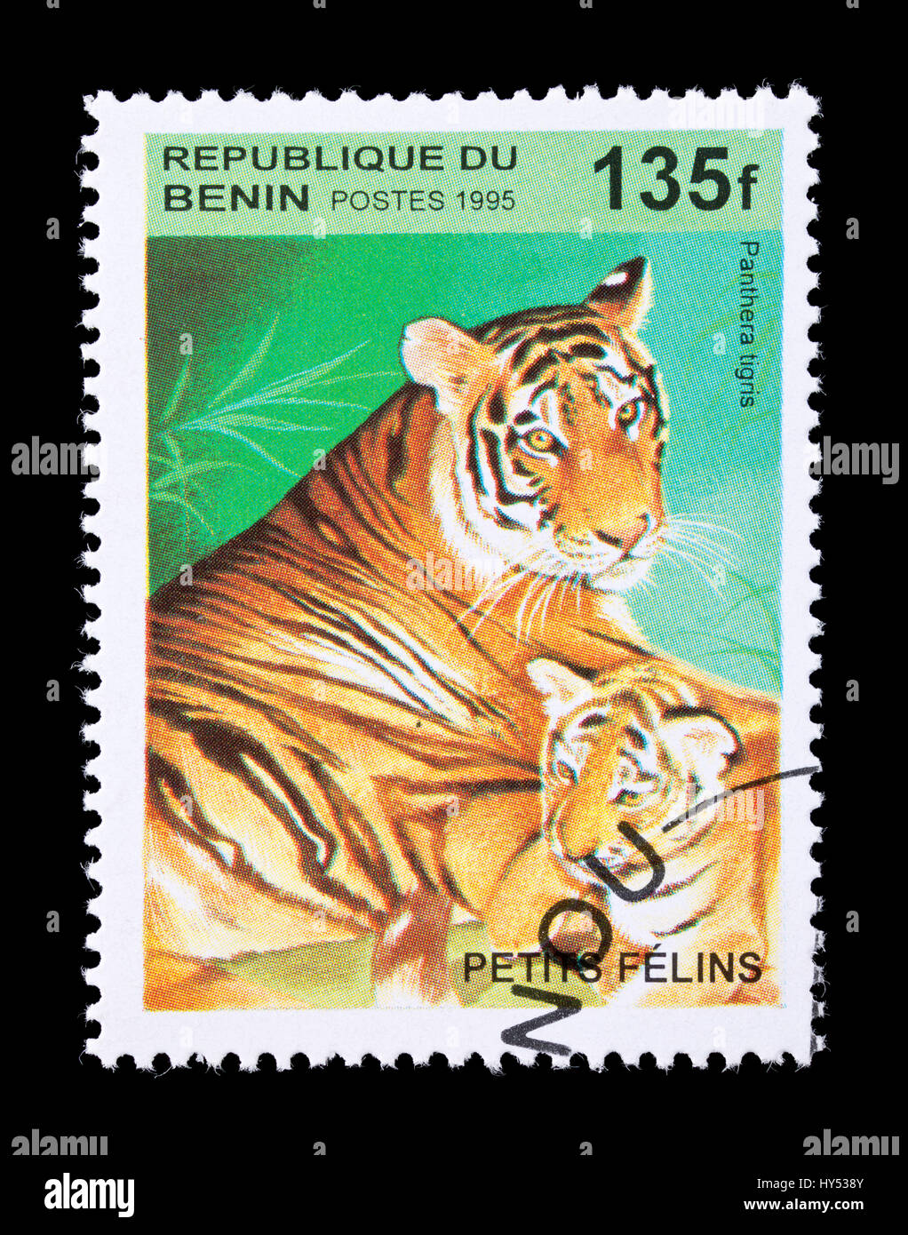 Briefmarke aus Benin Darstellung ein Tiger (Panthera Tigris) Stockfoto