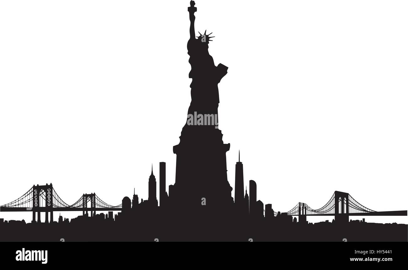 Skyline von New York mit Statue of Liberty Vektoren Serie Stock Vektor