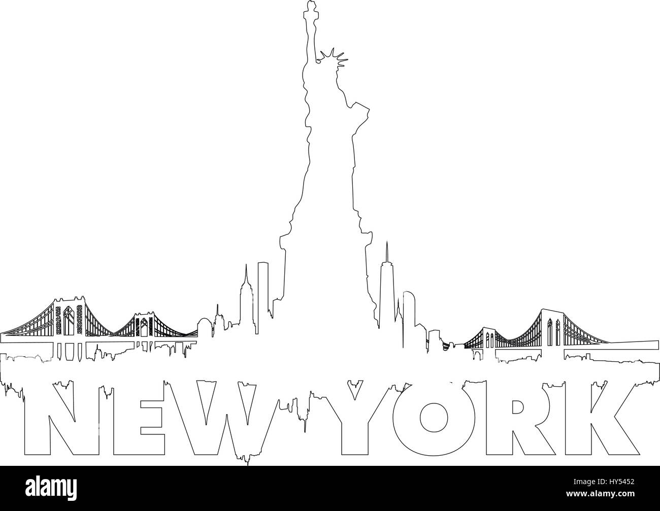 Skyline von New York mit Statue of Liberty Vektoren Serie Stock Vektor