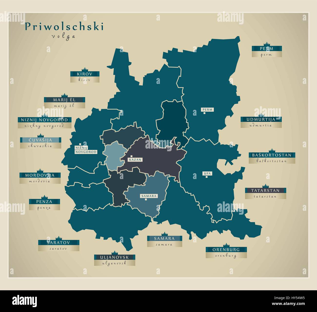 Moderne Karte - Priwolschski RU Stock Vektor