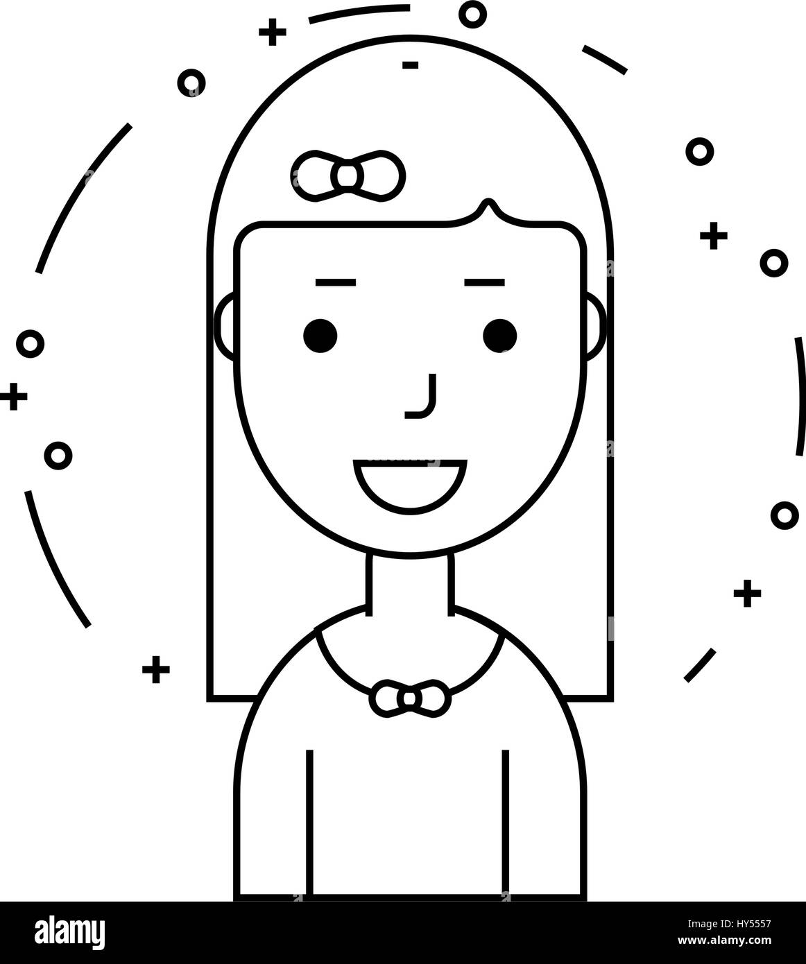 Lächelnde Mädchen Charakter, Minimalismus Cartoon flach Stock Vektor