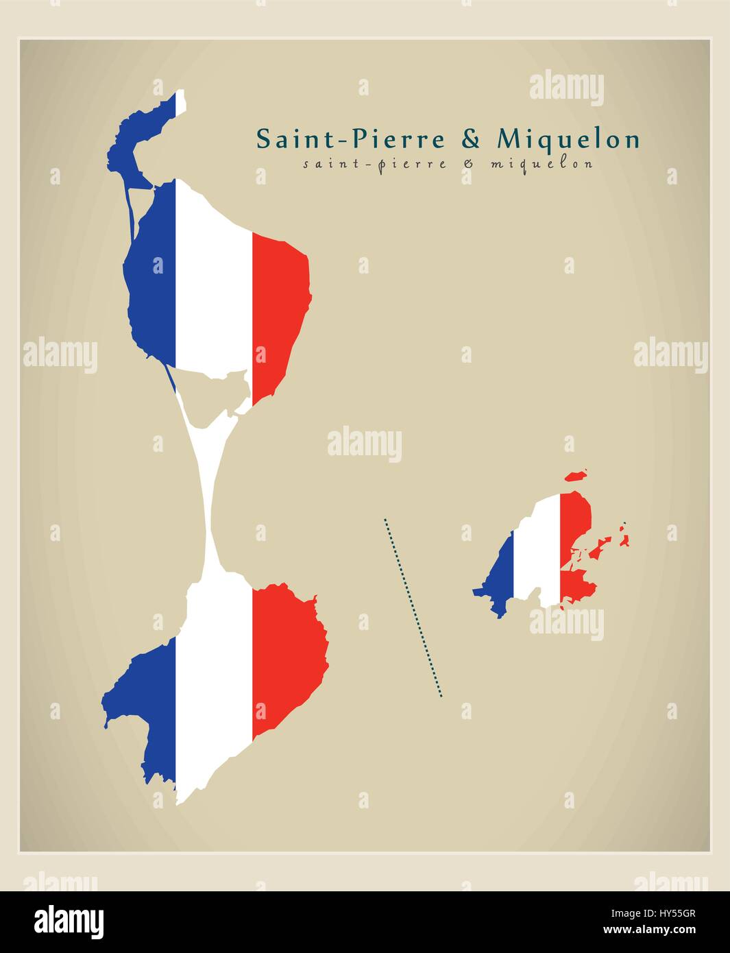 Moderne Karte - Saint-Pierre und Miquelon Flagge farbigen PM Stock Vektor