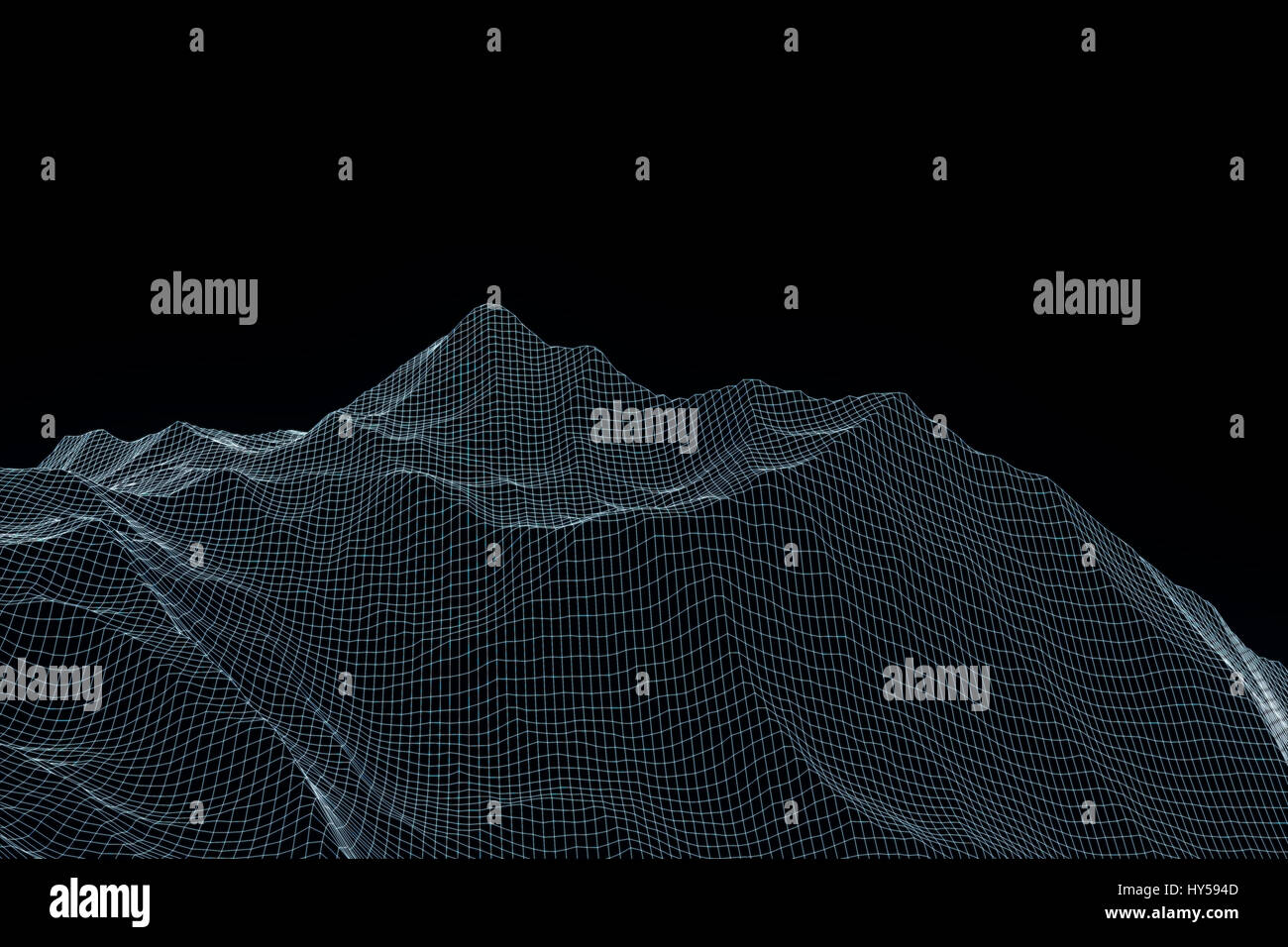 Berg im Wireframe-Hologramm-Stil. Schönes 3D Rendering Stockfoto