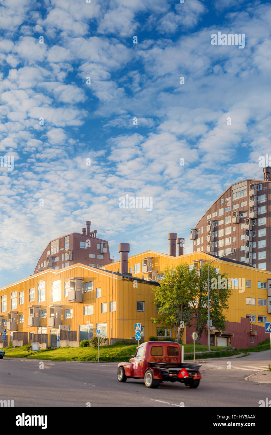 Schweden, Lappland, Kiruna, Städtisches Motiv mit bewölktem Himmel Stockfoto