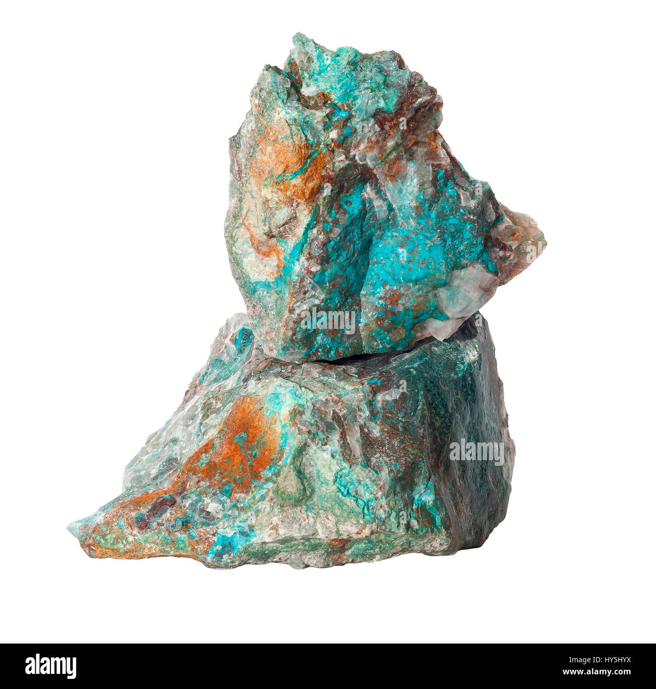 Türkis rohe Edelsteine isoliert auf weißem Hintergrund Stockfoto