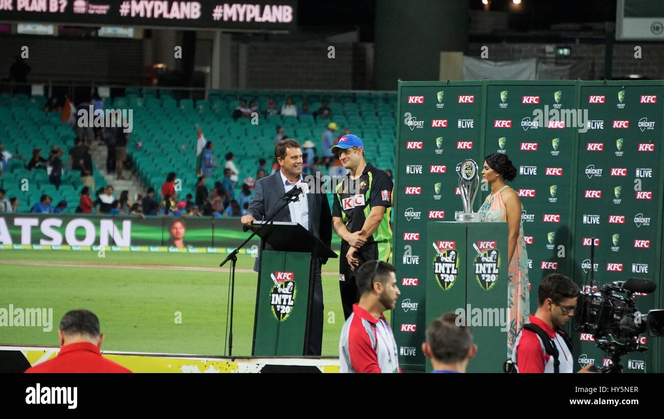 Shane Watson und Mark Taylor bei Sydney Cricket Ground Australien am 31. Januar 2016 Stockfoto