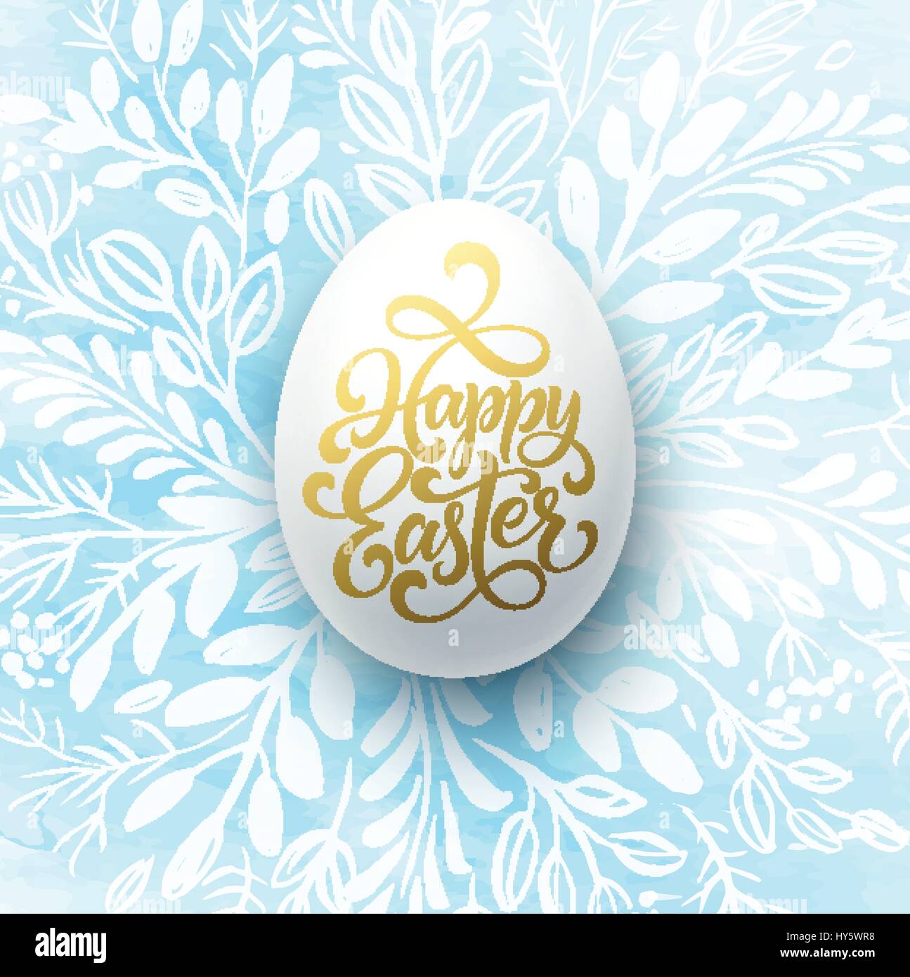Glückliches Ostern Schriftzug auf dem Aquarell Kranz mit Eiern Hand gezeichnet Hintergrund. Vektor-illustration Stock Vektor