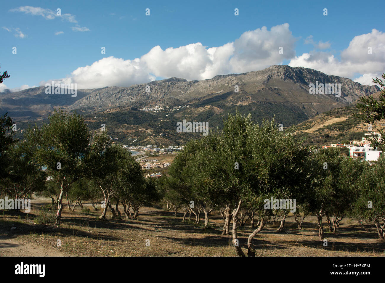 Plakias Bay ist am libyschen Meer an der Südküste von Kreta unter hohen Bergen.  Die Bucht von Plakias ist einer der Südküste Kretas am Libyschen Meer Stockfoto