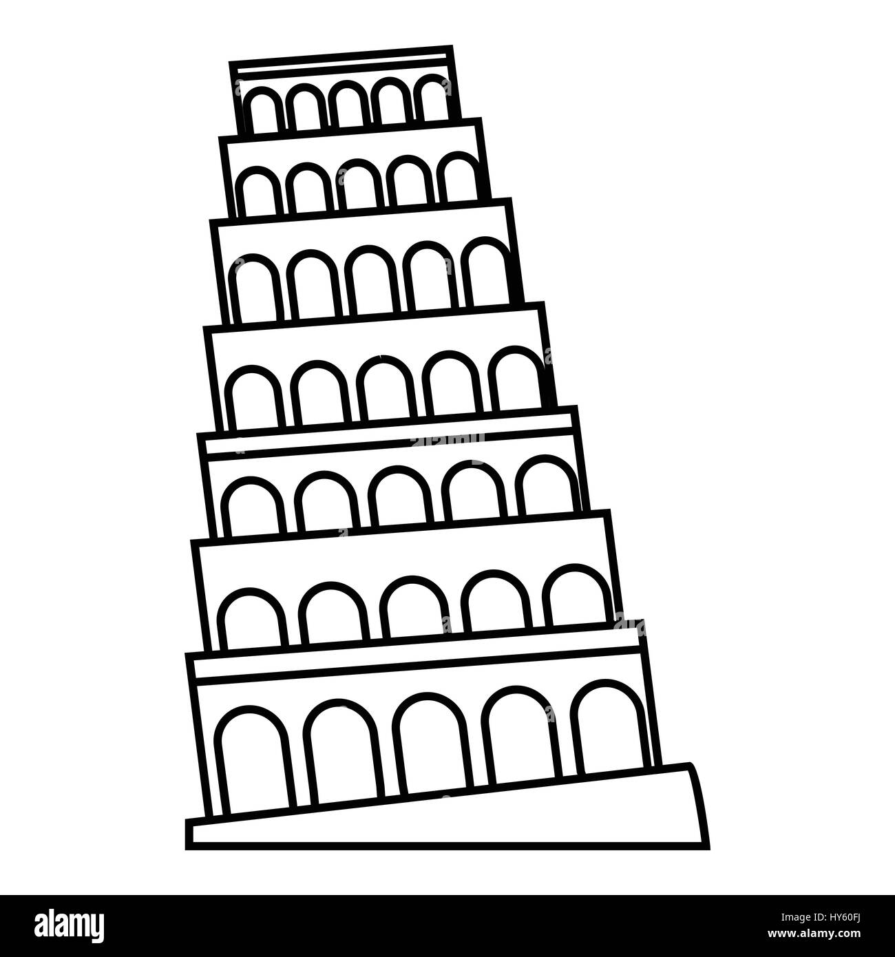Schiefe Turm von Pisa Symbol, Umriss-Stil Stock Vektor