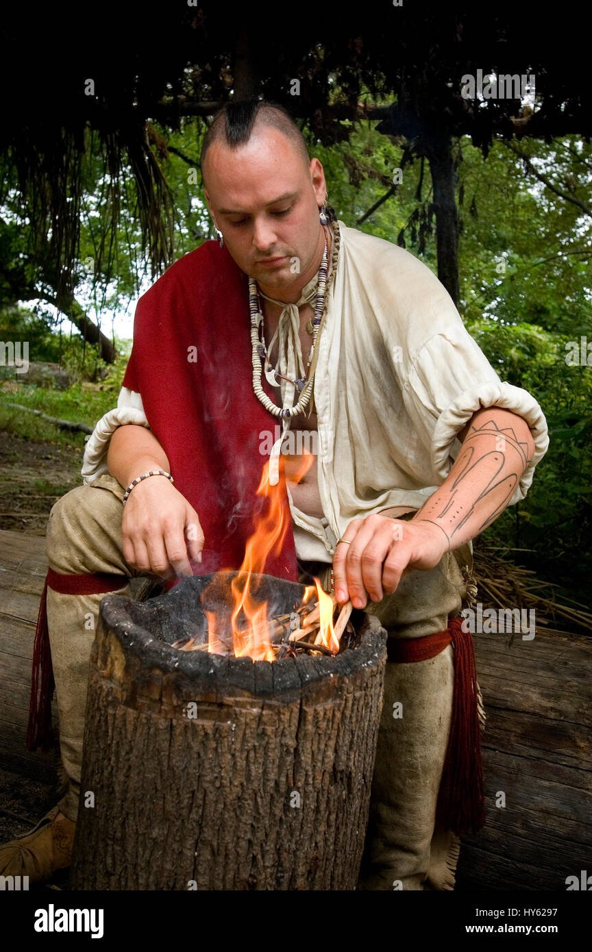 Das indianische Lager in Plimoth Plantation, Plymouth, Massachusetts, ist heute bekannt als Plimoth Pataxet Stockfoto