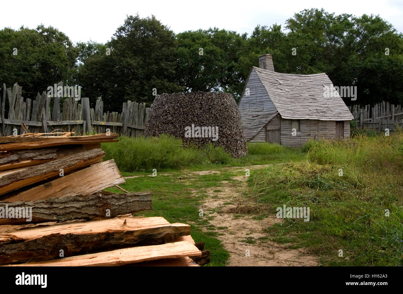 Eine allgemeine Szene in Plimoth Plantation jetzt bekannt als Plimoth Patuxet Stockfoto