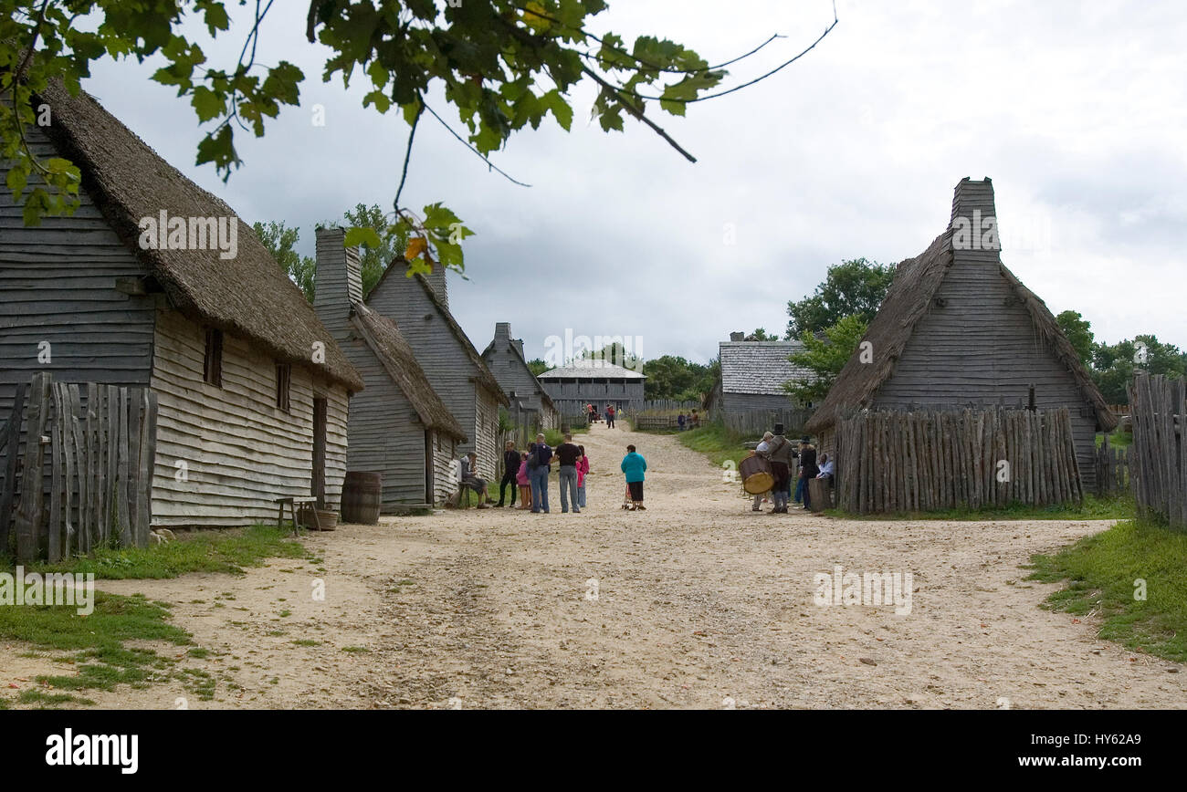 Eine allgemeine Szene in Plimoth Plantation jetzt bekannt als Plimoth Pataxet Stockfoto