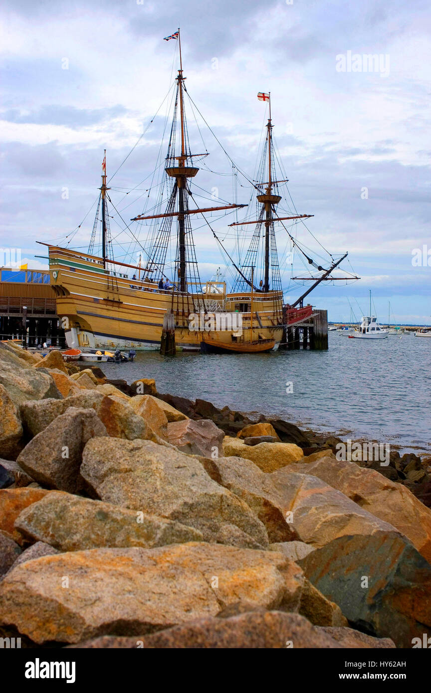 Die Mayflower II in Plymouth, Massachusetts. Eine Nachbildung des Schiffes, das die Pilger 1620 in die neue Welt brachte. Jetzt bekannt als Plimoth Pataxet Stockfoto