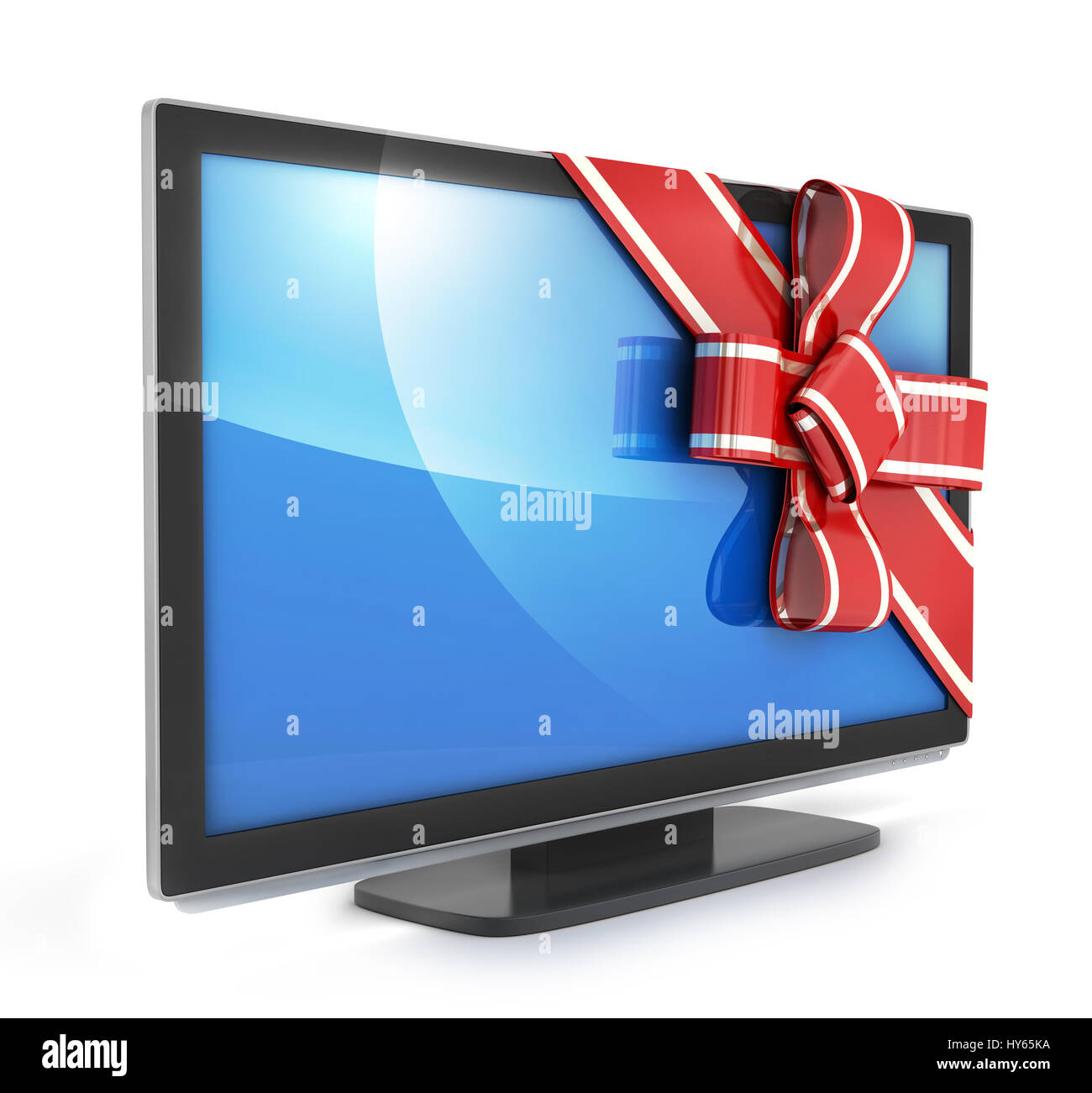 TV Geschenk und Bogen auf weißem Hintergrund. 3D illustration Stockfoto