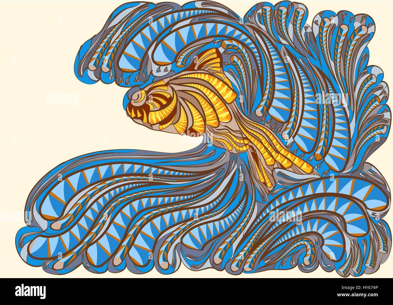 Wellen mit Fisch. abstrakte multicolor Vectror Abbildung Stock Vektor