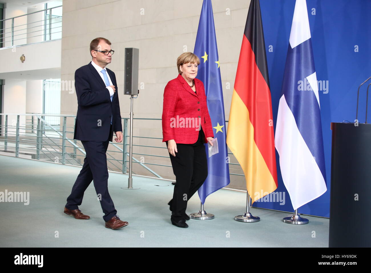 Berlin, Deutschland, 22. September 2015: Premierminister von Finnland Juha Sipilä offiziellen Besuch. Stockfoto