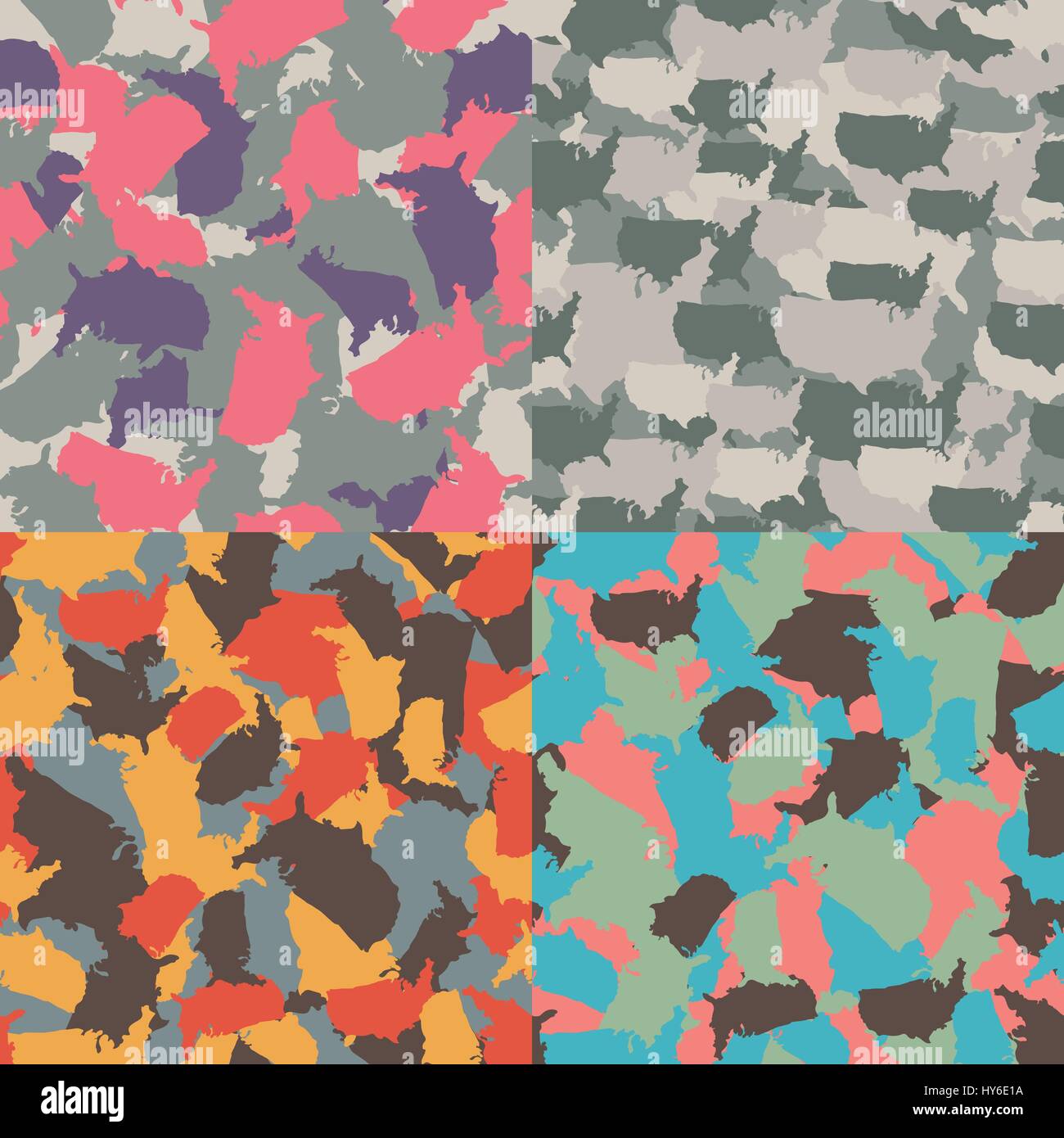 Satz von USA Form Camo nahtlose Muster. Bunte Amerika urban Camouflage. Vektor Stoff Textil print-design Stock Vektor