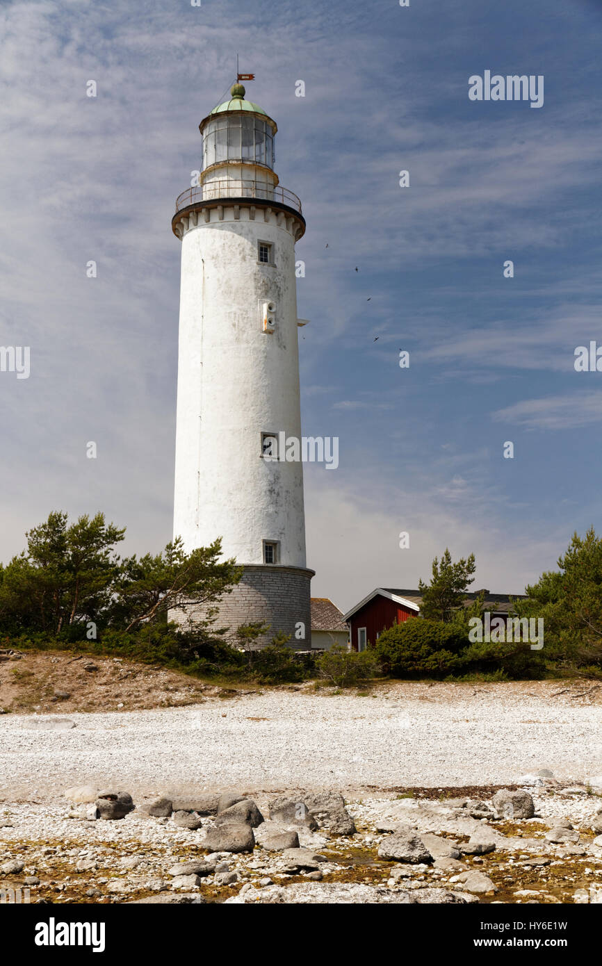 Großen Leuchtturm in Fårö, einer kleinen Insel in der Nähe von Gotland Stockfoto