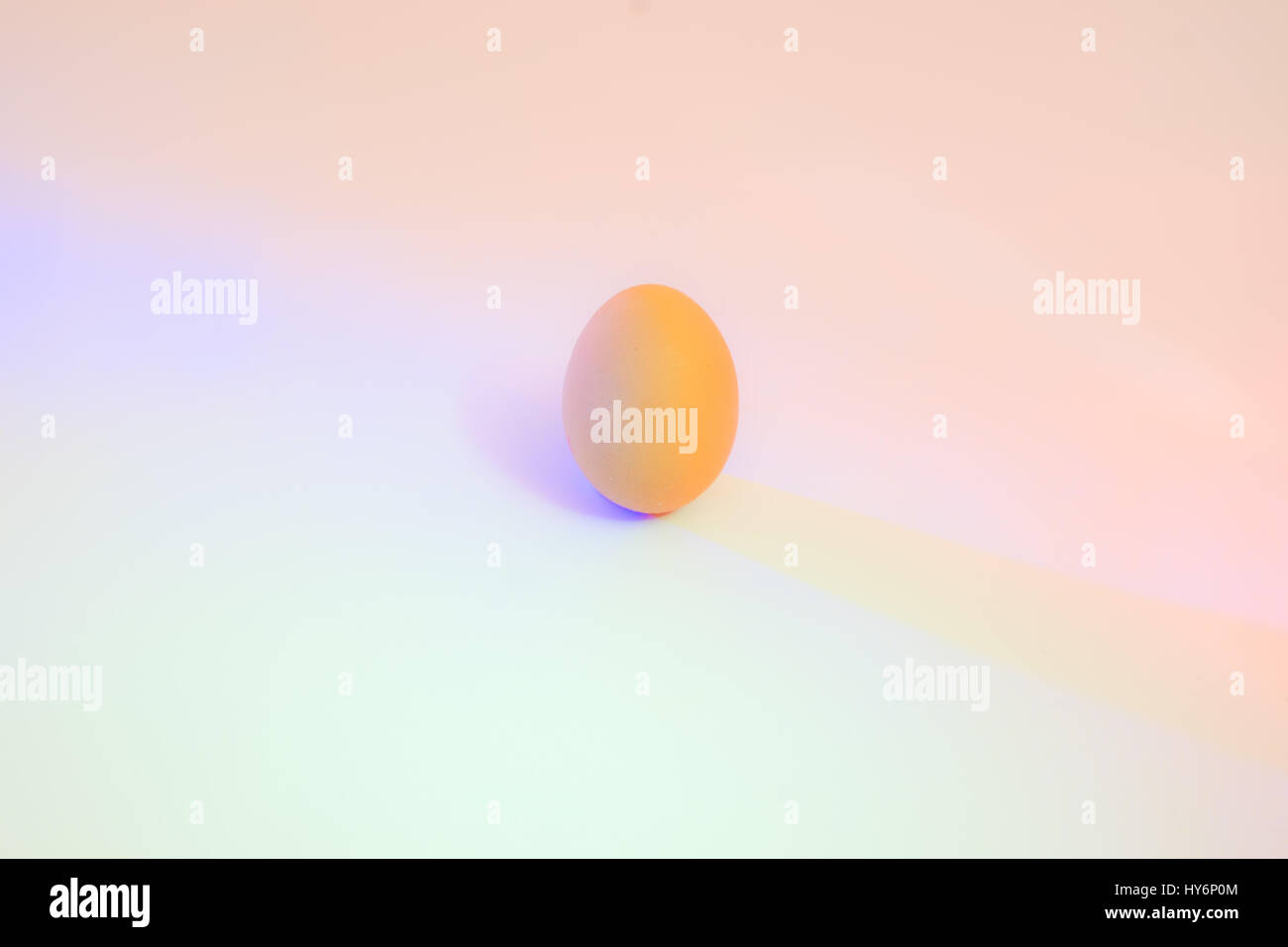 Huhn Eiern auf einem weißen Hintergrund durch bunte - einem pastellfarbenen Hintergrund beleuchtet zart Stockfoto