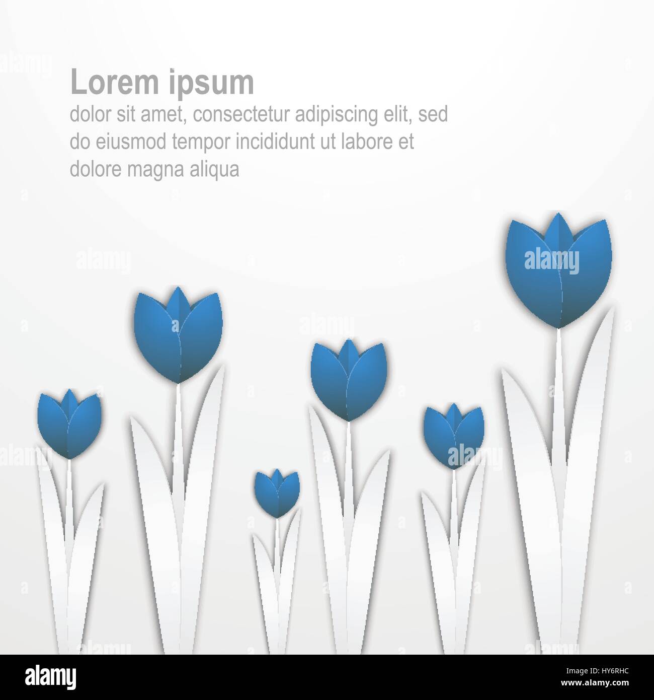 Papier Kunst Tulpen Vektor Illustration blaues Papier Tulpen auf weißem Hintergrund mit Platz für Text Papier-Art-Stil Stock Vektor