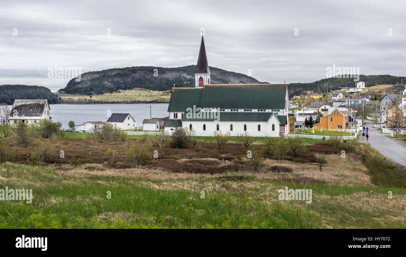 Str. Pauls anglikanische Kirche und Friedhof und die alte Stadt der Dreifaltigkeit, Neufundland Stockfoto