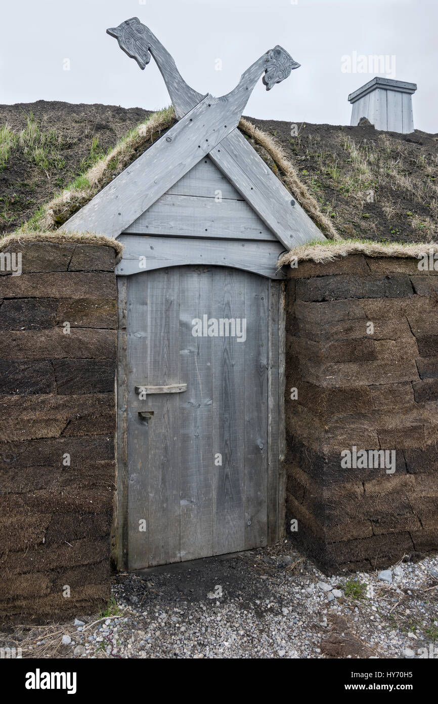 Detail von Sod Gebäude F, L'Anse Aux Meadows, Neufundland Stockfoto