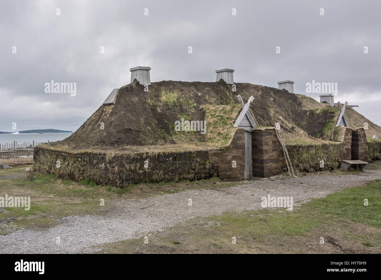 Rekonstruierte Sod Gebäude F, L'Anse Aux Meadows, Neufundland Stockfoto