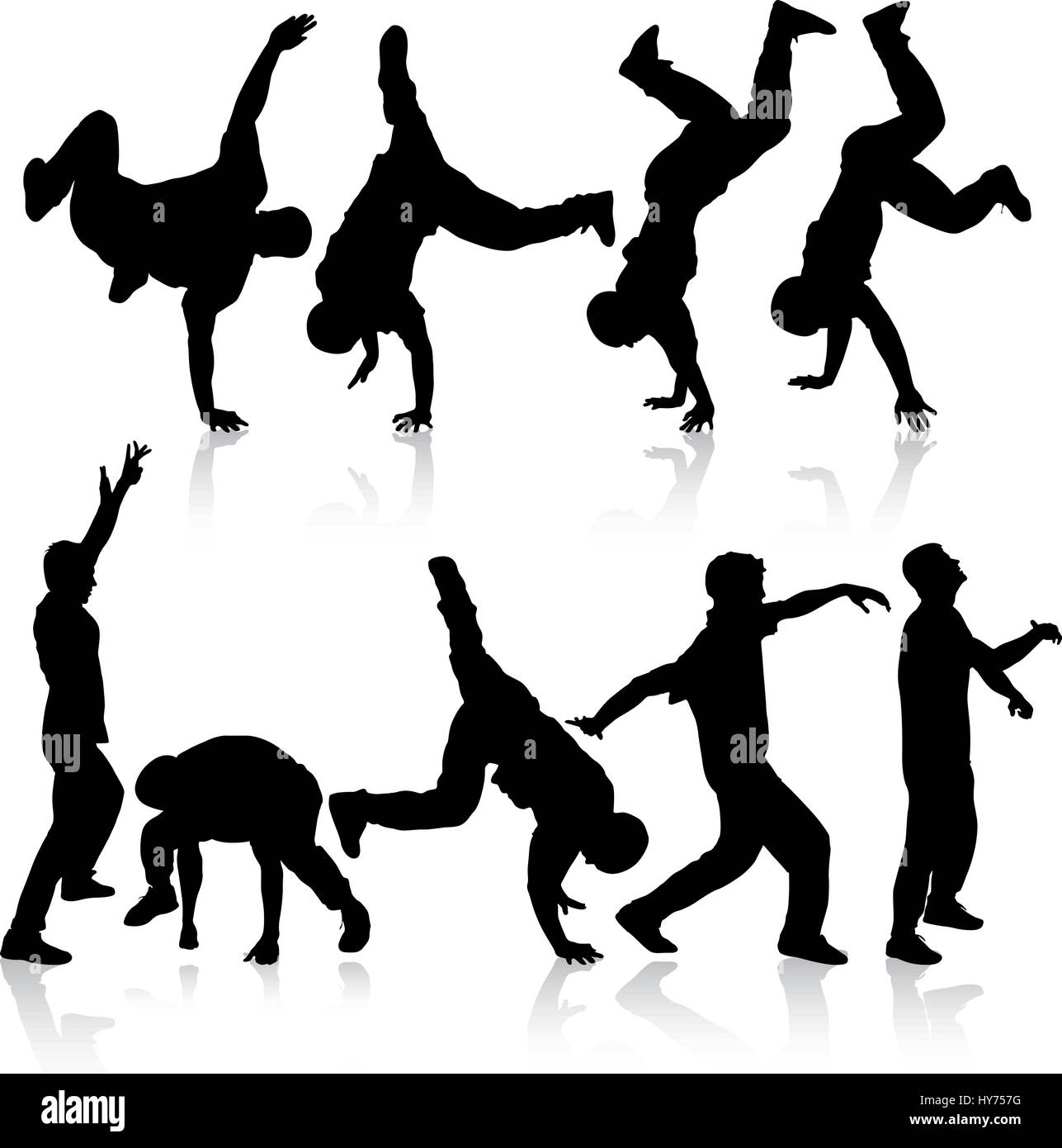 Silhouetten Breakdance auf einem weißen Hintergrund. Vektor-illustration Stock Vektor