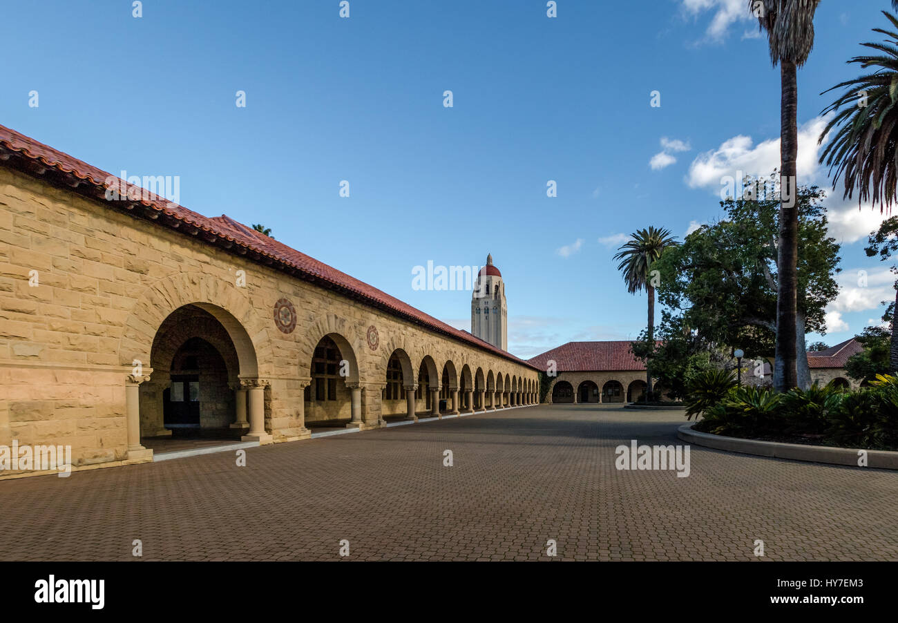 Campus der Stanford Universität und Hoover Tower - Palo Alto, Kalifornien, USA Stockfoto