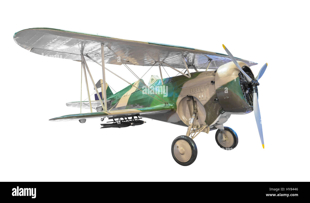 Alten Jagdflugzeug isoliert auf weißem Hintergrund mit Beschneidungspfad Stockfoto