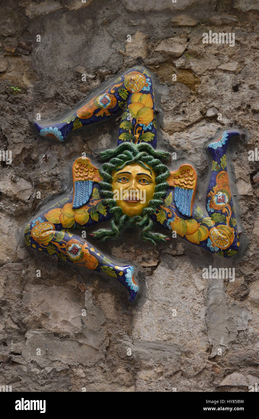 Trinakria, Keramik, Keramik, Taormina, Sizilien, Italien, Sizilien, Italien Stockfoto